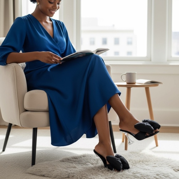 Lemon Drop by Privilege ✦ Tuvula Puffy Bow Heels ✦ Peep-Toe Square Party 7.5 - Picture 6 of 16